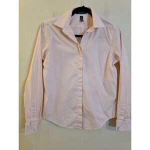 Lauren‎ Ralph Lauren Women's Medium Peach/Pink Striped Long Sleeve Button-Up Top